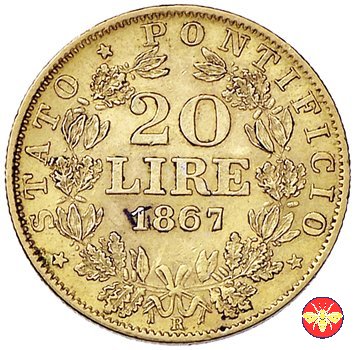 20 lire Pio IX 1866/1870 1867 (Roma)