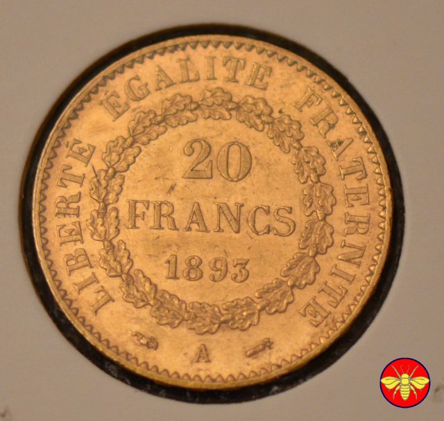 20 Franchi terza Repubblica Francese 1871/98 1893 (Parigi)