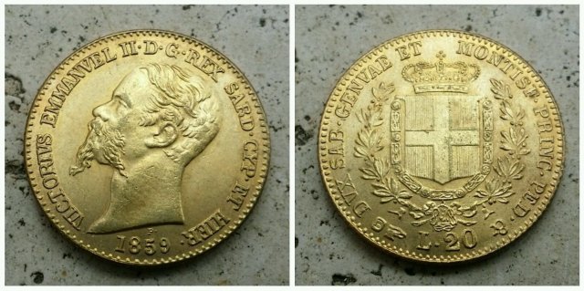 20 lire Vitt. Emanuele II Re di Sardegna 1850/1861 1859