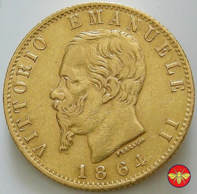 20 lire Vitt. Emanuele II Regno d'Italia 1861/78 1864 (Torino)