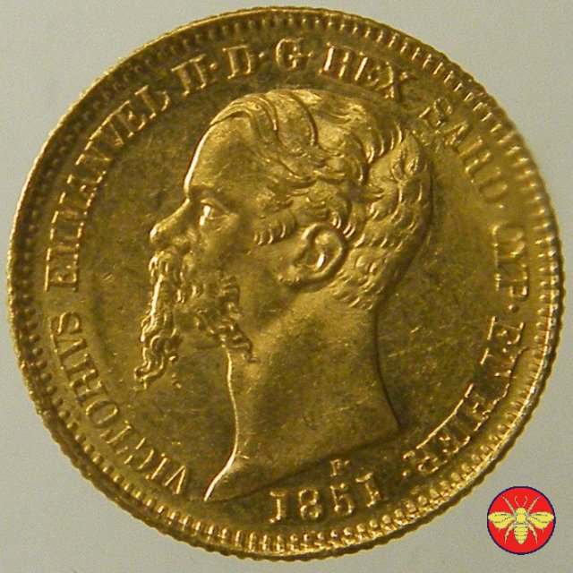 20 lire Vitt. Emanuele II Re di Sardegna 1850/1861 1851 (Genova)