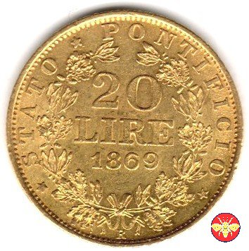 20 lire Pio IX 1866/1870 1869 (Roma)