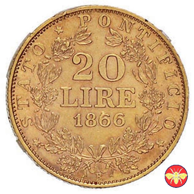 20 lire Pio IX 1866/1870 1866 (Roma)