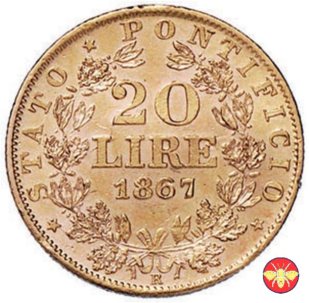 20 lire Pio IX 1866/1870 1867 (Roma)