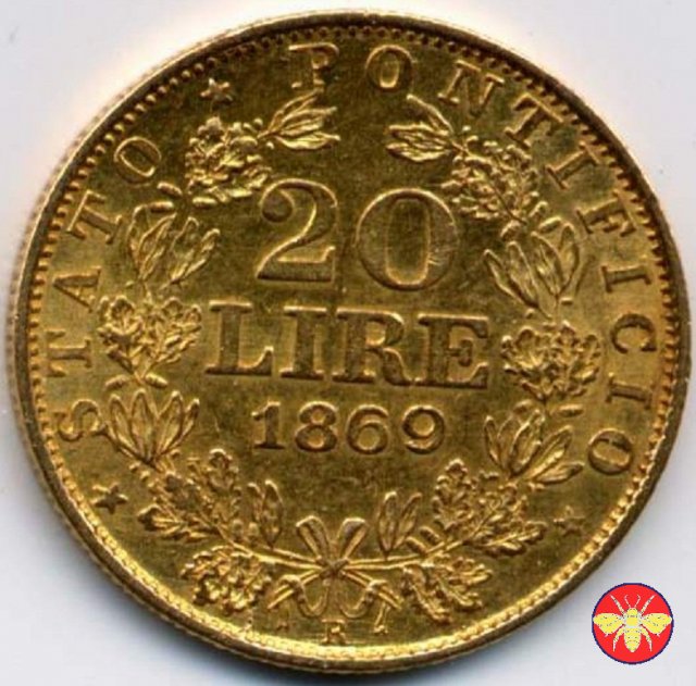 20 lire Pio IX 1866/1870 1869 (Roma)