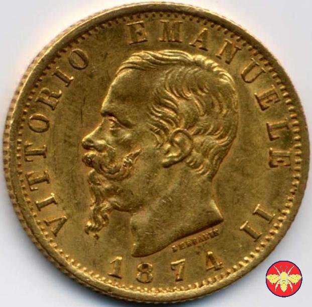 20 lire Vitt. Emanuele II Regno d'Italia 1861/78 1874 (Roma)