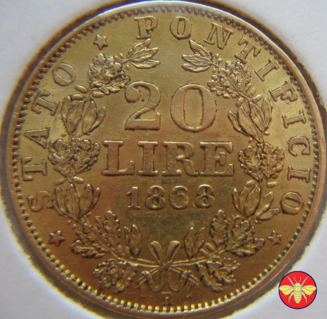 20 lire Pio IX 1866/1870 1868 (Roma)