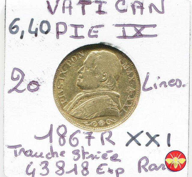 20 lire Pio IX 1866/1870 1867 (Roma)